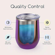Load image into Gallery viewer, Maars Bev Stainless Steel Stemless Wine Glass Tumbler with Lid, Vacuum Insulated 12 oz Cup | Spill Proof, Travel Friendly, Fun Cocktail Drinkware - Purple
