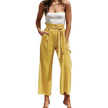 Load image into Gallery viewer, MOLFROA Womens Casual Crop Wide Leg Lace Up High Waisted Dress Pants with Fabric Belt (Yellow,S)