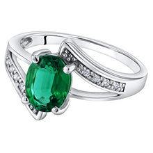 Load image into Gallery viewer, 14K White Gold Created Emerald and Diamond Solitaire Bypass Oval Ring 1.25 Carats Size 5