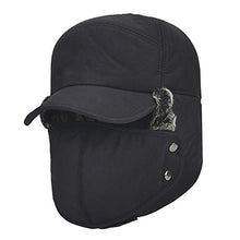 Load image into Gallery viewer, YINQAG Winter Warm Facemask Cap, 3 in 1 Bomber Hat with Full Face Ear Flap, Men Trapper hat with Fur Lined (Black)