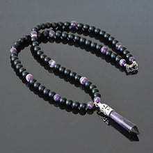 Load image into Gallery viewer, Amethyst & Onyx February Birthstone Handmade Beaded Crystal Jewelry New Age Long Men's Necklace
