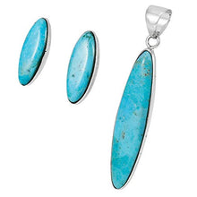 Load image into Gallery viewer, Sterling Silver and Genuine Turquoise Necklace & Earrings Matching Set (Ovals)