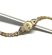 Load image into Gallery viewer, Fran & Co. Virgin Mary Bracelet Virgen De Guadalupe Pulsera Tres Colores Oro Laminado 8“