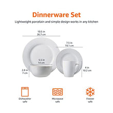 Load image into Gallery viewer, Amazon Basics 16-Piece Porcelain Kitchen Dinnerware Set with Plates, Bowls and Mugs, Service for 4 - White