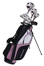 Load image into Gallery viewer, Aspire XD1 Ladies Womens Complete Right Handed Golf Clubs Set Includes Titanium Driver, S.S. Fairway, S.S. Hybrid, S.S. 6-PW Irons, Putter, Stand Bag, 3 H/C's Pink (Cherry Right Petite Size -1")