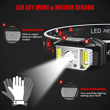 Load image into Gallery viewer, Headlamp Rechargeable, JNDFOFC 1200 Lumen Super Bright Motion Sensor LED Head Lamp flashlight, 2 PACK Waterproof Headlight with White Red Light,14 Modes Head Lights for Outdoor Camping Fishing Running
