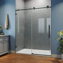 Load image into Gallery viewer, SUNNY SHOWER Glass Door Sliding Shower Enclosure with 3/8 in. Clear Glass Stainless Steel Hardware, 60 in. W x 76 in. H, Black Frameless Shower Door