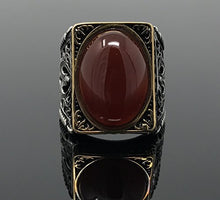 Load image into Gallery viewer, KAR 925K Stamped Sterling Silver Red Agate (Aqeeq) Men's Large Ring I1N (13)