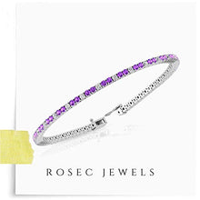 Load image into Gallery viewer, 3.19 CT Round Amethyst Certified Diamond Tennis Bracelet, Antique Purple Stone 14kt Gold Adjustable Bracelet, February Birthstone Anniversary Bracelet, 18K White Gold 7 Inches