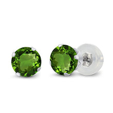 Load image into Gallery viewer, Gem Stone King 10K White Gold Green Chrome Diopside 4-prong Stud Earrings 1.00 Ct Round 5MM