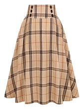Load image into Gallery viewer, IDEALSANXUN Plaid Skirt for Womens High Waist Aline Pleated Midi Skirts (Khaki, Medium)