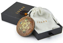 Load image into Gallery viewer, Orgone Pendant Necklace | Reiki Merkaba Metatron's Cube | 7 Major Chakras and SBB Coil | 2 Inch Diameter with Adjustable Neck Cord (Black Box)