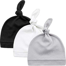 Load image into Gallery viewer, KiddyCare Doctor Developed Newborn Hospital Hats Autumn Winter Soft & Warm Knotted Cap for Boys & Girls - Organic Baby Hats (3 PK) (0-6-Month-Old)