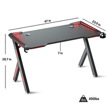 Load image into Gallery viewer, SOViD Gaming Desk with LED RGB Lights 47 Inch PC Computer Desk Y Shaped Gamer Setup Accessories for Sons' Gift Game Table Gamer Handle Rack Cup Holder & Headphone Hook Black