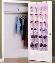 Load image into Gallery viewer, MISSLO Kids Shoe Organizer Door Hanging Baby Closet Storage over the Rack Breathable 24 Large Mesh Pockets for Toddler Girl, Pink