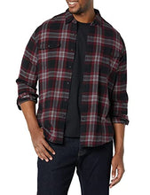 Load image into Gallery viewer, Amazon Essentials Men's Slim-fit Long-Sleeve Solid Flannel Shirt, Black/Burgundy Plaid, Medium