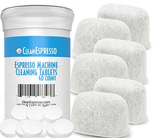 Load image into Gallery viewer, CleanEspresso Espresso Machine Cleaning Tablets and Filters For Breville Espresso Machines (40 Tablets + 6 Filters) - 2 Gram Cleaning Tablets & Replacement Water Filter - Espresso Cleaner Accessories
