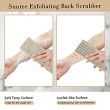 Load image into Gallery viewer, Suntee Exfoliating Back Scrubber & Exfoliating Sponge Pad Set for Shower, Bath Shower Scrubber for Men and Women, Luffa Scrubber to Deep Clean Relax Your Body (36.5'' length 4.5'' width)