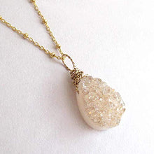 Load image into Gallery viewer, Peach Champagne Druzy Quartz Gemstone Geode Pendant Necklace 14k Gold Filled 18 inch Chain