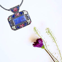 Load image into Gallery viewer, Lapis Lazuli Enameled Stainless Steel Pendant With Hematite Beads Necklace 18" Fashion Jewelry for Women Gift
