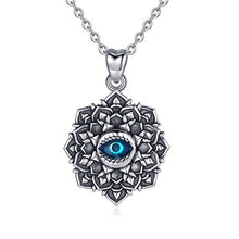 Load image into Gallery viewer, EUDORA Good Luck Blue Evil Eye Vintage Sterling Silver Necklace Pendant, Gift for Women Girl, 18 inch Chain