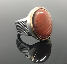 Load image into Gallery viewer, KAR 925K STERLING SILVER NATURAL VEINY AGATE (Aqeeq) MEN'S RING USA SELLER K32F (8)