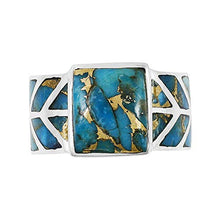 Load image into Gallery viewer, Turquoise Ring Sterling Silver 925 Genuine Gemstones Size 6 to 11 (Teal/Matrix Turquoise) (6)