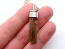 Load image into Gallery viewer, bi-color tourmaline pendant, watermelon tourmaline crystal pendant, pink green crystal necklace, raw crystal pendant mens gift for women