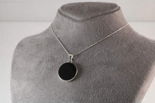 Load image into Gallery viewer, Sterling Silver 925 Round Flat Black Onyx Pendant Necklace 16+2 inches Chain - Elegant Gift Box