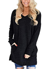 Load image into Gallery viewer, LERUCCI Womens Casual Long Sleeves Solid V-Neck Tunics Tops with Pockets Green Small