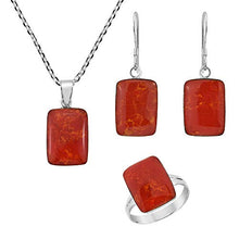 Load image into Gallery viewer, AeraVida Geo Sleek Rectangle Reconstructed Red Coral .925 Sterling Silver Jewelry Set (SS-0092-RED-8)