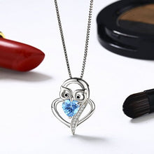 Load image into Gallery viewer, Cuoka Sterling S925 Silver Blue Love Heart with Owl Pendant Necklaces for Mom Jewelry Women Necklace