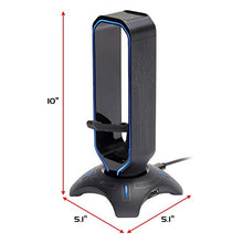 Load image into Gallery viewer, ENHANCE Gaming Headset Stand - LED Headphone Hanger with Mouse Bungee and 2 Port USB Hub - 7 RGB Colors + Color Changing Mode, Headset Hanger, Mouse Bungee 3-in-1 Gaming Desktop Accessory
