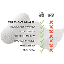 Load image into Gallery viewer, Gauze Bandage Rolls with Tape 36-Pack, Stretch Bandage Roll, 4 x 4 Yards Stretched, Breathable White Gauze Bandages, Bulk Gauze Rolls for Home, Gym & Office Use, Absorbent Bandage Rolls