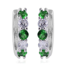 Load image into Gallery viewer, Silvertone Cubic Zirconia CZ Round Created Emerald Diamond Huggie Hoops Hoop Earrings Tennis Bracelet Prom Fashion Set Jewelry for Women Size 7" Cttw 9.2