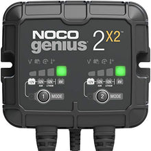 Load image into Gallery viewer, NOCO GENIUS2X2, 2-Bank, 4-Amp (2-Amp Per Bank) Fully-Automatic Smart Charger, 6V and 12V Battery Charger, Battery Maintainer, and Battery Desulfator with Temperature Compensation