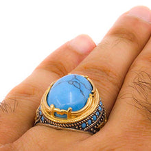 Load image into Gallery viewer, Solid 925 Sterling Silver Rings for Men Turkish Handmade Simulated Turquoise Luxury Design Premium Quality (9)