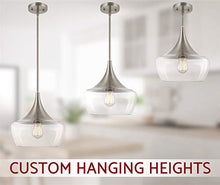 Load image into Gallery viewer, Kira Home Ava 12" Modern Industrial Schoolhouse Pendant Light with Clear Wine Glass Style Shade, Adjustable Hanging Height, Brushed Nickel Finish