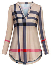 Load image into Gallery viewer, Plaid Tunic,Viracy Women Shirts for Leggings 3/4 Roll Sleeve Blouses V Neck Loose Pattern Dressy Henleys Business Casual Top Easy Fit Flowy Aline Pullover Soft Surroundings Beige 2XL