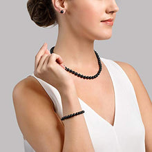 Load image into Gallery viewer, THE PEARL SOURCE 14K Gold 7-7.5mm Round Black Akoya Cultured Pearl Necklace, Bracelet & Earrings Set in 17" Princess Length for Women