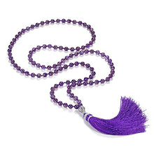 Load image into Gallery viewer, JOVIVI 108 Mala Beads Necklace Natural Amethyst Semi-Precious Gem Stones Meditation Necklace 108 Hand Knotted Mala Beaded Tassel Necklace Pendant