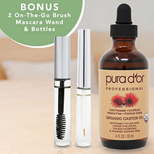 Load image into Gallery viewer, PURA D’OR Organic Castor Oil (4oz) 100% Pure Natural USDA Organic: Conceal Thin, Reveal Fuller Eyebrows, Thicker Eyelashes, Hair Growth: Cold Pressed Hexane Free-Moisturize Dry Skin w/Bonus Brush Kit