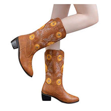 Load image into Gallery viewer, Padaleks Women's Wide Calf Knee High Pull On Fall & Winter Boots Low Heels Retro Pointed Toe Embroidered Short Bootie Work Boot