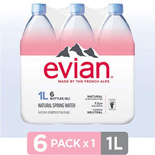 Load image into Gallery viewer, evian Natural Spring Water 1 Liter (Pack of 6), Naturally Filtered Spring Water, Naturally Filtered Spring Water in Large Bottles