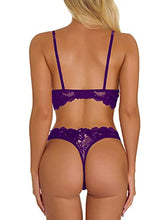 Load image into Gallery viewer, Kaei&Shi Sexy Lingerie for Women,Floral Lace Lingerie Set,Two Piece Sheer Matching Bra and Panty Set Boudoir Purple Medium