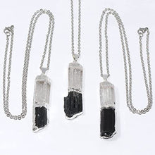 Load image into Gallery viewer, Black Tourmaline and Selenite Stacked Pendant Necklace Sterling Silver Chain - Handmade by mmCrystals™