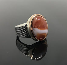 Load image into Gallery viewer, KAR 925K STERLING SILVER NATURAL VEINY AGATE (Aqeeq) MEN'S RING USA SELLER K32F (8)