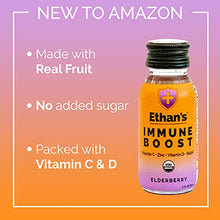 Load image into Gallery viewer, Ethan’s Organic Immune Boost Shots, Elderberry Flavor. Feel Better. Immunity Support, Made with Real Fruit, Vitamin C, Vitamin D, Reishi, Zinc, with No Added Sugar (12 Pack of 2oz Shots)