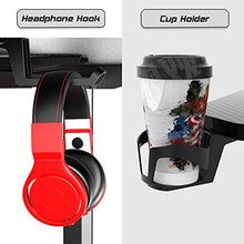 Load image into Gallery viewer, Vitesse 55 inch Gaming Desk Racing Style Computer Desk with Free Mouse pad, T-Shaped Professional Gamer Game Station with USB Gaming Handle Rack, Cup Holder & Headphone Hook (Black)