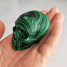 Load image into Gallery viewer, DingSheng 2" Natural Rock Quartz Crystal Skull,Hand Carved Crystal Gemstone Fine Art Sculpture, Reiki Healing Crystal Stone Statue Home Decoration (Malachite)